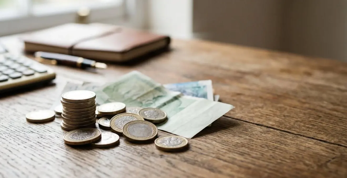 Financial concept showing British pound currency and savings growth elements in natural composition