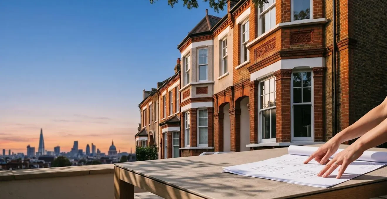 Strategic UK property investment featuring negotiation and financial documentation concept in editorial style