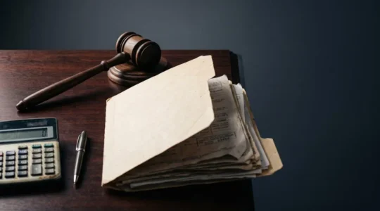 Auction gavel beside concealed legal document with dramatic shadowing revealing hidden costs