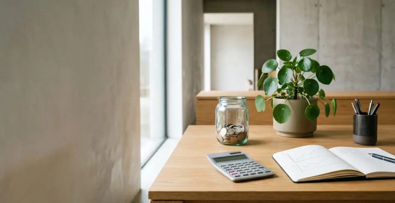Strategic financial planning workspace with minimalist composition showing growth charts and protective assets during economic uncertainty